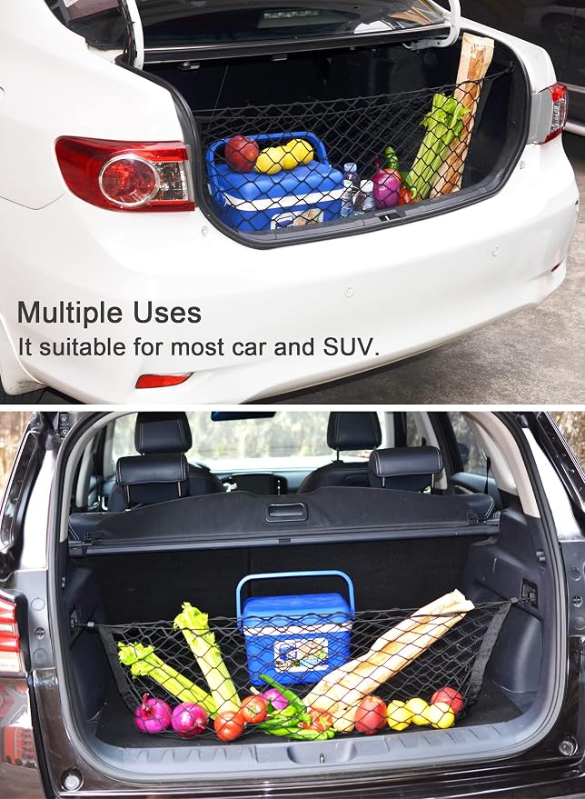 BAILALIBO Cargo Net Stretchable. Adjustable Trunk Nets for SUV, Cars, Jeep and Trucks, Small Automotive Elastic Storage Net with Hook, Car Organizer Net (43.3x15.8 Inch)