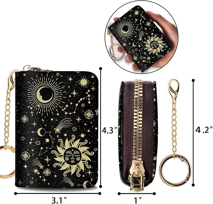 Credit Card Holder RFID Wallet, Small Card Holder Wallet for Women with Keychain Zipper, Funny Leather Print Credit Card Wallets Accordion Gift