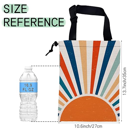 Retro Sunburst Car Garbage Bag,Colourful Sunrise Waterproof Small Car Trash Bag Hanging Back of Seat,Drawstring Hanging Car Trash Bag with Adjustable Buckle for Car Accessories