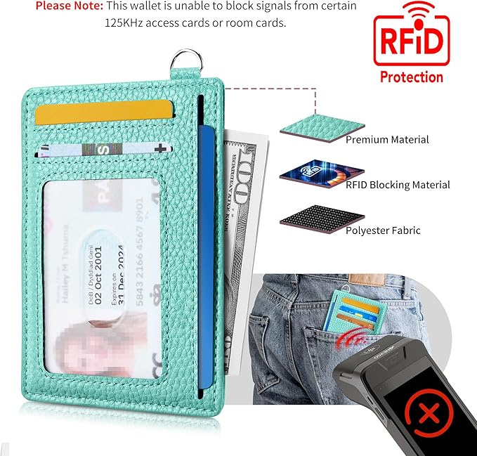 Mayski Slim Wallet, Credit Card Holder for Women, Minimalist Front Pocket RFID Blocking Card Cases, Small Wallet Women Men(Litchi Ocean Green)