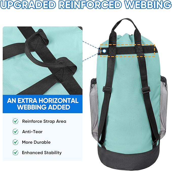 BALEINE 150L Laundry Bag Backpack, 900D Oxford Fabric Large Travel Laundry Bags with Shoulder Straps and 2 Mesh Pockets for College Dorm, Apartment, Laundromat (Sky Blue, 150L)