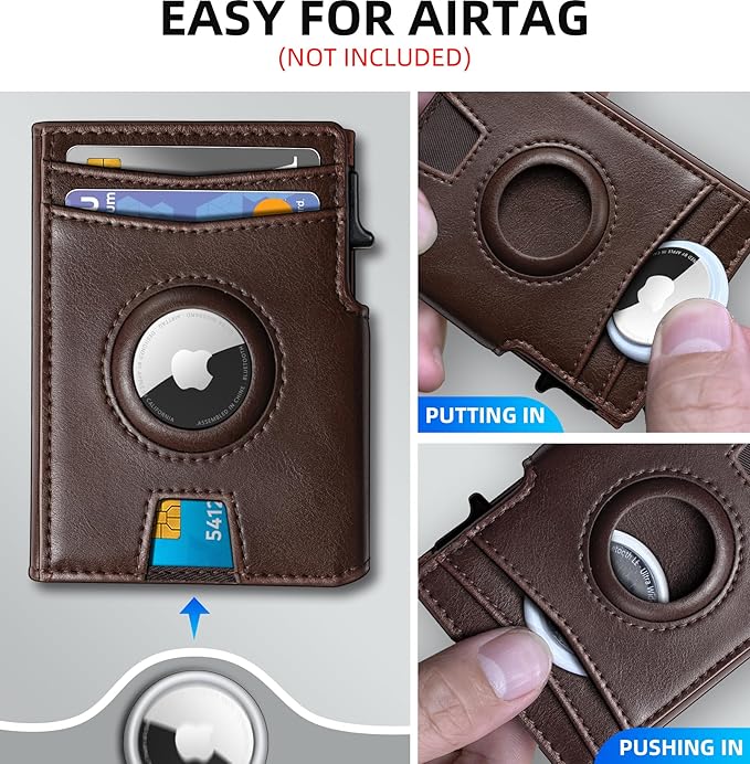 miyozi Airtag Wallet for Men,with Money Clip 10 Cards Metal Case Smart Slim Pop Up Credit Card Holder Flip with Magnetic Closure RFID Blocking wallet with Gift Box