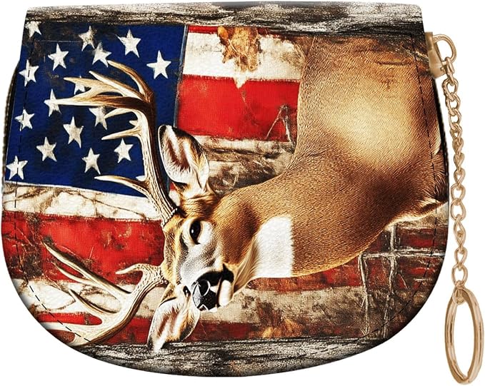Women's Slim RFID Wallet – Compact Leather Card Holder Wallet for Women, 9 Card Slots RFID Blocking Credit Card Organizer, Small Travel Wallet - American Flag and Deer