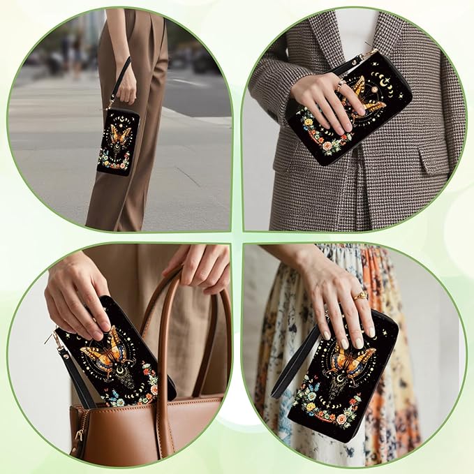 Butterfly Wallet Gifts for Women, Small Slim PU Leather Sky Constellation Womens Wallet with Zipper, Credit Card Holder Wallets, Wristlet Wallets for Girls Women Mom Anniversary Birthday Present