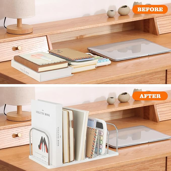 LETURE Mail File Holder, Detachable Desktop Organizer for Letter Bill Notebook Book Mail File Pad, Adjustable Desk Divider Sorter for Office Home School Dormitory (White)