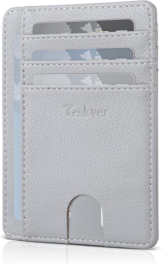 Teskyer Slim Wallet for Men, Minimalist Front Pocket RFID Blocking Leather Wallet Credit Card Holder for Men & Women