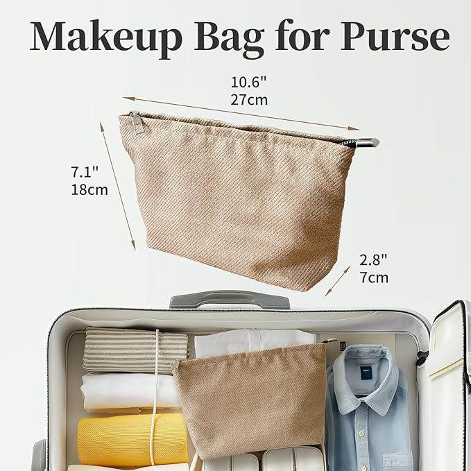 Bohemian Makeup Bag, Jute Cosmetic Bag, Large Zipper Pouch(10.6" * 7.1" * 2.8"), Solid Color Make Up Bag for Women, Perfect for Storing Makeup and Accessories, Makeup Bag for Daily Use Travel Gifting
