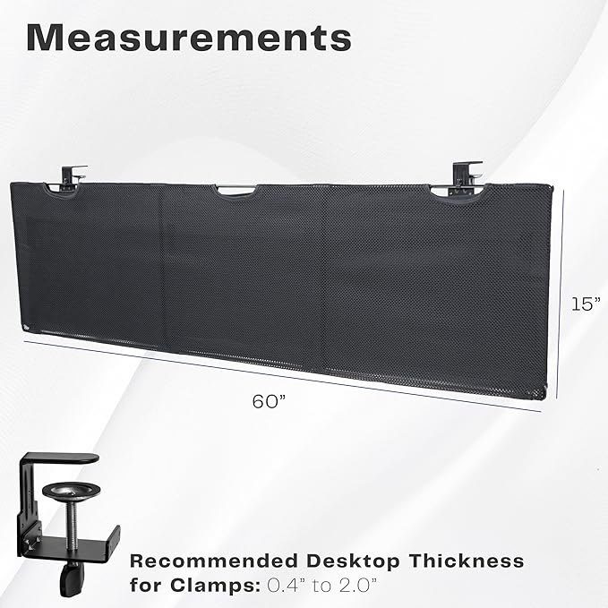 VIVO 60 Inch Clamp-on Privacy and Cable Management Organizer Sleeve, Wire Hider Kit Panel System, Desk Skirt, Black, DESK-SKIRT-60P