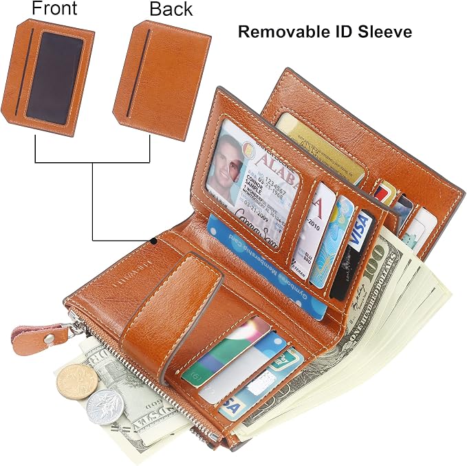 Lavemi Small Compact Women Wallet RFID Blocking Genuine Leather Bifold Purse with ID Windows