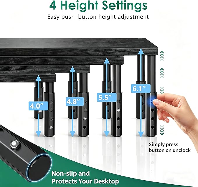 OPNICE Desk Organizers and Accessories, Adjustable Computer Monitor Stand Riser, Laptop Stand for Desk, Office Desk Accessories & Workspace Organizers for Home Office, Black-2P