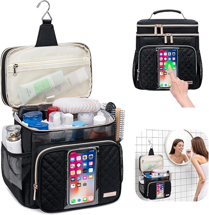Tealari Large Toiletry Bag for Women Men,Bathroom Bag,Water Resistant Shower Bag,Makeup Bag,Portable Shower Caddy for College Dorm,Hanging Travel Toiletry Bag with Transparent Waterproof Phone Pocket