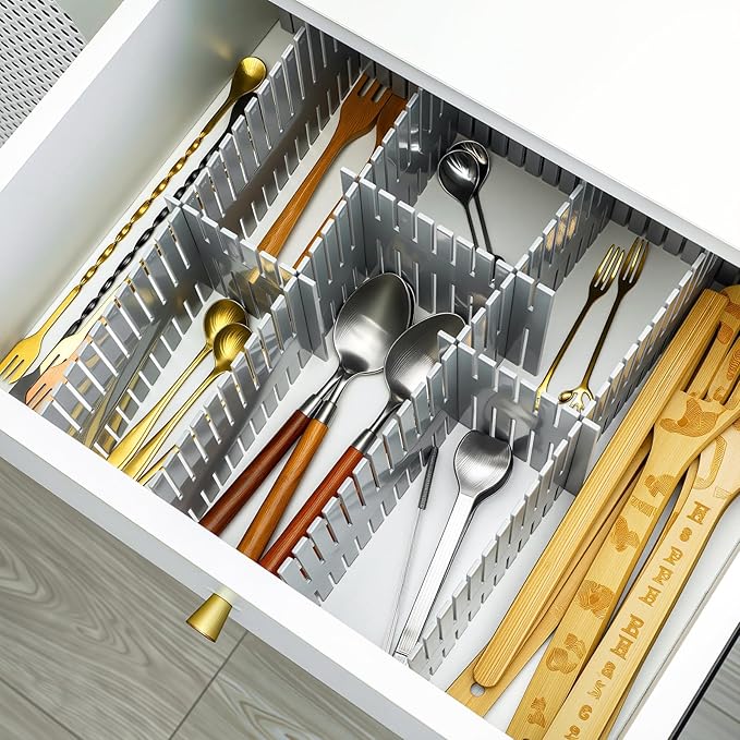 Blosssound 15 Pcs 5.12 Tall Drawer Divider Adjustable Drawer Organizer DIY Ultra Deep Storage Organizer Separator with Fixed Buckle for Underwear Socks Dormitory Office Kitchen Bedroom(Grey)