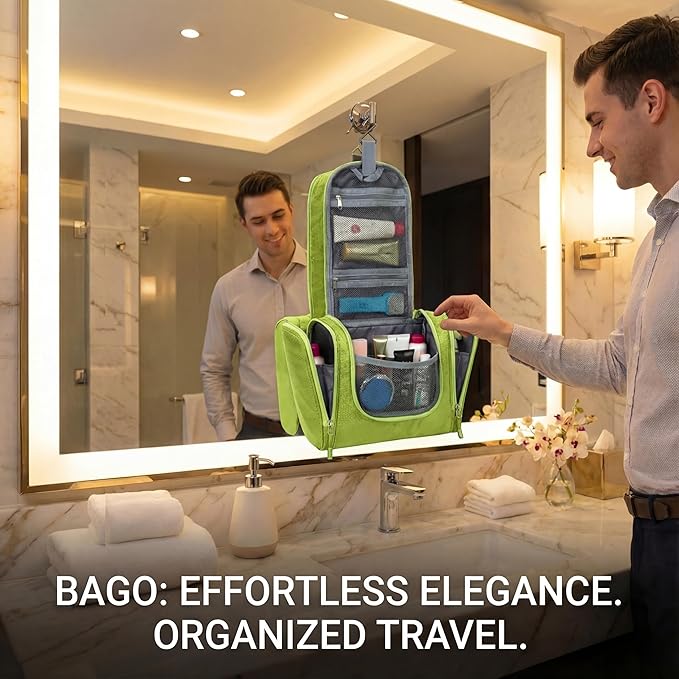 Bago Travel Toiletry Bag for Women and Men X-Large Waterproof Hanging Large Toiletry Bag for Bathroom and Travel Bag for Toiletries Organizer - Makeup Bag (Green)