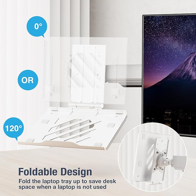 AVLT Adjustable Laptop Tray with Support for 120mm Fans Compatible with VESA 75x75 Monitor Arm - Suitable for Laptops Up to 17Inch - White (Fan Not Included)