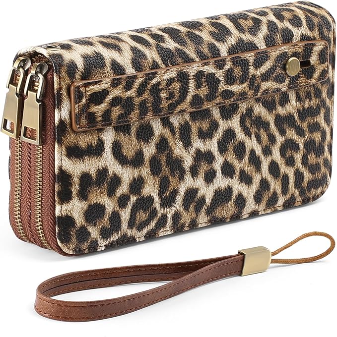 GAEKEAO Wallet for Women Clutch RFID Blocking Wristlet Leather Purse Large Capacity Credit Card Holder with Grip Hand Strap