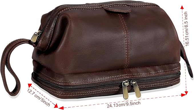 cuero Genuine Buffalo Leather Unisex Toiletry Bag Travel Leather Dopp Kit Made With High Class Buffalo Leather
