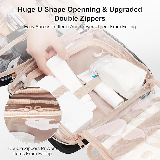 Everfun Hanging Toiletry Bag for Travel, Mothers Day Gift for Mom, 11x7.75x4.5 inch Medium Capacity Cosmetic Organizer with Leakproof Wet/Dry Compartment, Waterproof Dopp Kit for Women Black
