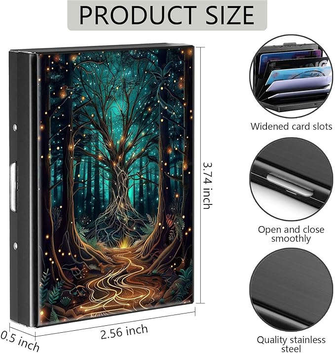 Credit Card Holder, Forest Design Mini RFID Blocking Aluminum Wallet Slim Metal Hard Case Shell Travel Wallet ID Case Small Credit Cards Case Business Cards for Women Men Girls