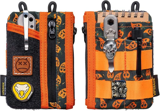 VIPERADE VE18-M EDC Pocket Pouch, Slim EDC Organizer with 3 EDC Slots+2 Zipper Pockets, 1 Large Pocket for Notebook or Cellphone, EDC Pouch for Men