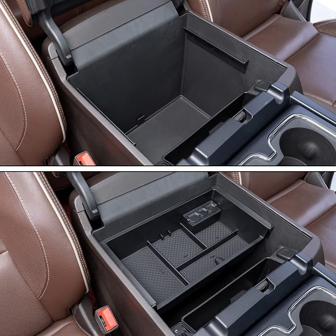 JKCOVER Compatible with Chevy Silverado/GMC Sierra 2014-2018 and Chevy Tahoe Suburban/GMC Yukon 2015-2020 Center Console Organizer Tray Accessories-Full Console w/Bucket Seats ONLY - (Black Trim)