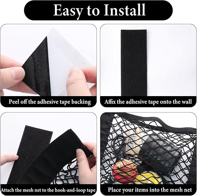 2pcs Universal Mesh Cargo Net Car Storage Net Bag Elastic Adhesive Pocket Net String Pouch Bag for Car Trunk Storage Home Storage Organizers
