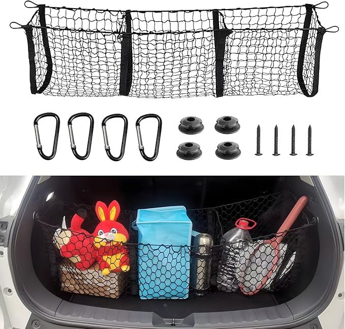 BAILALIBO Cargo Net Stretchable, Adjustable Elastic Trunk Mesh Nets with Metal Hook Universal for SUV, Trucks,Pickup, Car Exterior Accessories for Secure Storage (43.5x11.8 inch)