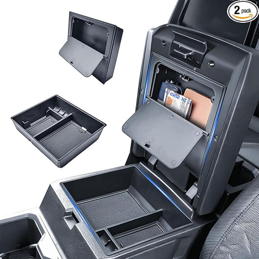 EDBETOS 2PCS 2026 4Runner Center Console Organizer for 2025 2026 Toyota 4Runner (6th Gen) Accessories Insert Tray, Armrest Hidden Storage Box Secret Compartment Press to Open and Close,ABS Black