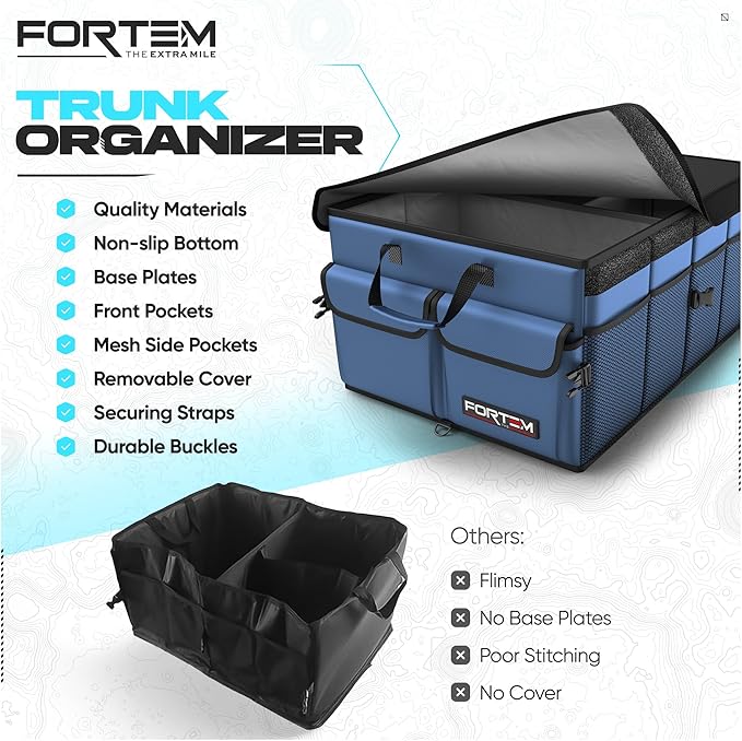 FORTEM Trunk Organizer For SUV Car Trunk Organizer, Foldable Storage, Car Accessories for Women Men, Collapsible Bag, Perfect Christmas Gifts, 600D Oxford, Non Slip Bottom, Straps, Soft Cover (65L)