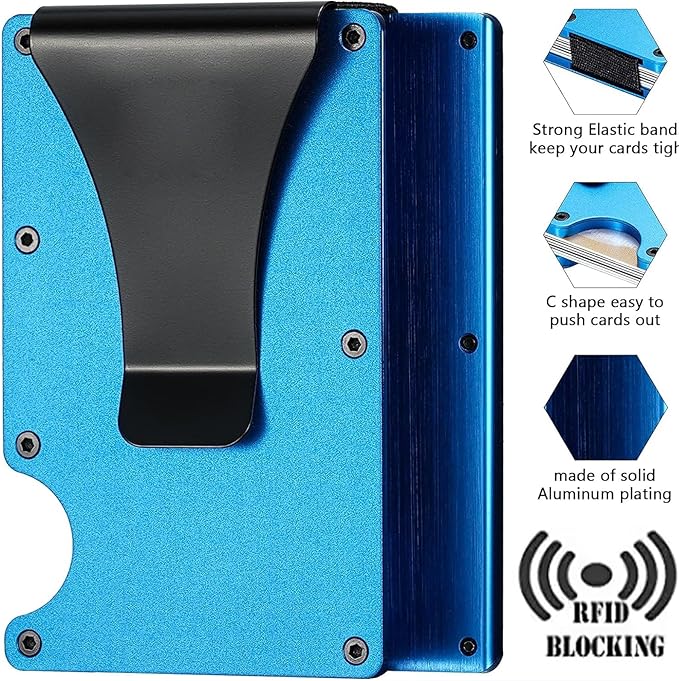 EDGE Metal Wallet for Men - Minimalist Slim Wallet - RFID Blocking Card Holder Money Clip, Smart Wallet - Aluminum Credit Card Holde Clip Turquoise