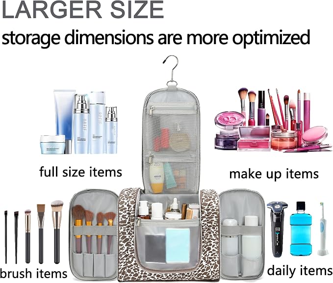 Hanging Travel Toiletry Bag For Women, Leopard Print Toiletries Bag For Travel Essential,Large Capacity Toiletries Organizer Kit For Cosmetics And Makeup