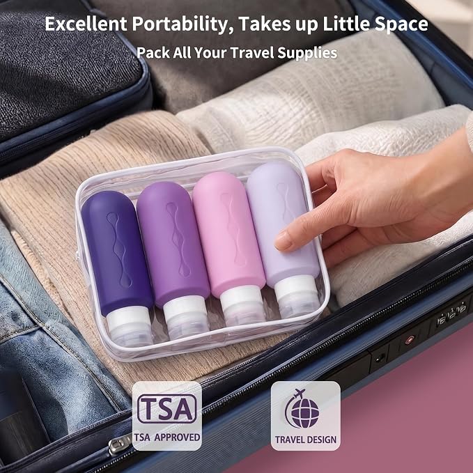 Gemice Travel Bottles for Toiletries, Tsa Approved Travel 6oz Size Containers with Clear Bag, BPA Free Leak Proof Travel Tubs Refillable Liquid Travel Accessories for Cometic Shampoo Lotion