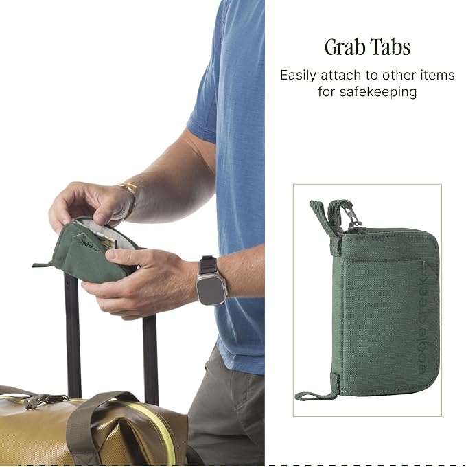 Eagle Creek Stash RFID Wallet – Slim Travel Wallet with RFID Blocking – Secure Passport, Cards & Cash – Lightweight, Water-Resistant Nylon – Zipper Closure – Unisex Design - Grass Green