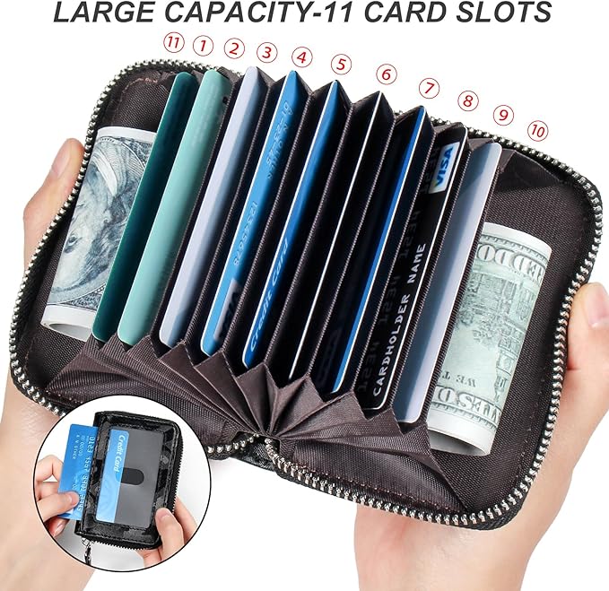 EcoVision Credit Card Holder RFID Card Case Wallet, Small Accordion Zipper Card Case Holder, Card Organizer Case for Women Men