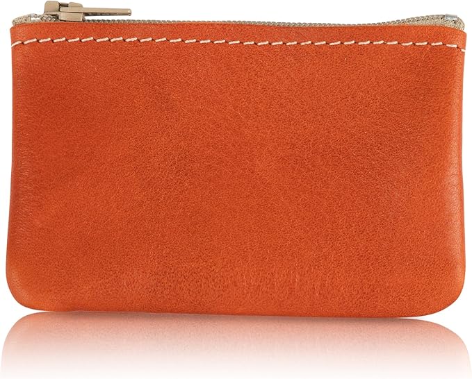 Genuine Leather Small Zipper Pouch Coin Purse for Women Change Holder for Men Size 4 x2.5 Made in U.S.A