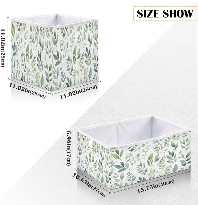 Sage Green Storage Baskets, 15.75x10.63x6.96 inch Foldable Decorative Fabric Storage Bins, Closet Organizer for Shelves, Clothes, Books & Bedroom Organization
