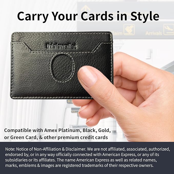 2 Card Minimalist Wallet for Men & Women - Genuine Leather Ultra Thin Black Credit Card Holder - Compatible with American Express Platinum