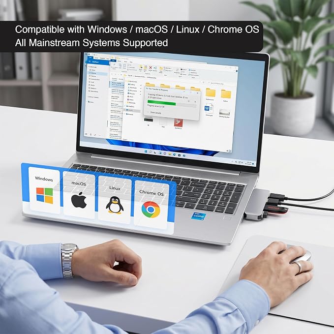 Portable 4-Port USB 3.0 Hub with Direct Plug-in USB Male Connector Design | Space-Saving USB Hub Compatible with Laptops and Desktops, Works with Windows, macOS, Linux and Chrome OS