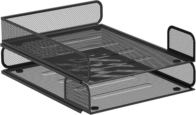 Steel Mesh Side Open Tray for Desk Organizer, 1 or 2 Directions, Stackable, Magnetic (Black)