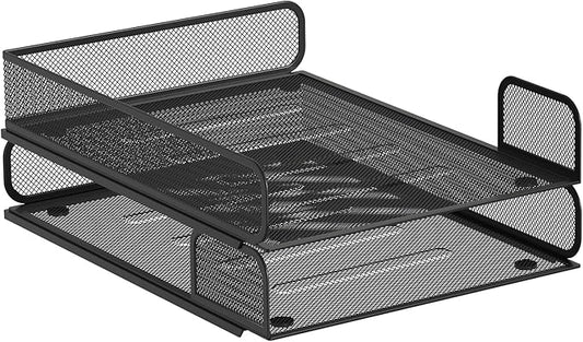 Steel Mesh Side Open Tray for Desk Organizer, 1 or 2 Directions, Stackable, Magnetic (Black)