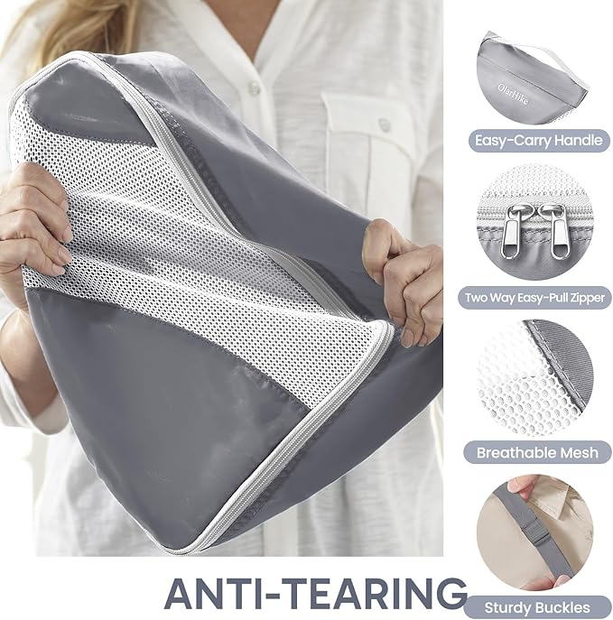 OlarHike 10 Set Packing Cubes for Travel, Gifts for Women Mom,Anti-Tearing Suitcase Organizer with Over 1000 pcs Mesh Holes,Vacation Essentials & Accessories for Cruise Ship