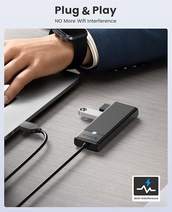ORICO USB 3.0 Hub, 4-Port USB Hub with 3.3Ft Cable, Ultra Slim USB-Splitter for Laptop MacBook Pro, iMac, Surface Pro, XPS, PS5，PC, Flash Drive, Mobile HDD