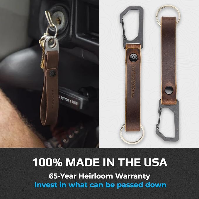 Trayvax Keyton Leather Keychain, Quick Release Carabiner Clip Key Chain for Men and Women, Stainless Steel