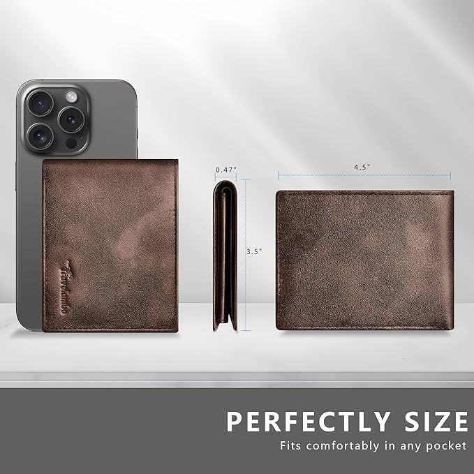 Travelambo Genuine Leather Wallet for Men with Gift Box - Handmade Bifold Stylish - Mens Wallets Rfid Blocking with 2 ID Windows