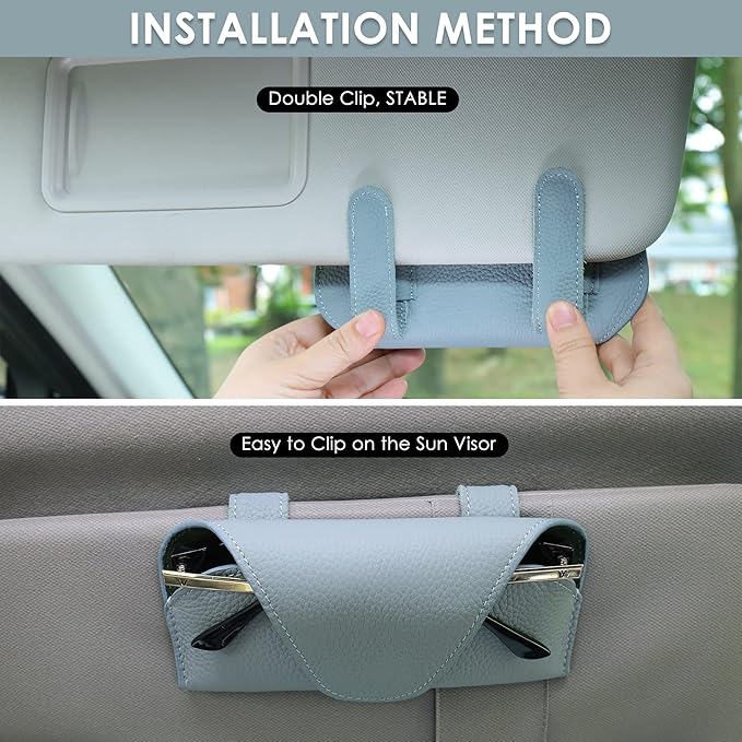 Magnetic Sunglass Holder for Car Visor Clip, Leather Car Glasses Holder, Visor Accessories Eyeglasses Holder Glasses Storage Case (02-Blue)