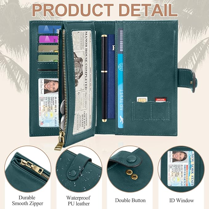 BKNOOU Passport Holder for Women and Man, Compact Travel Passport Wallet Rfid Blocking Passport Holder Leather Travel Wallet Trifold Clutch Wallet, Passport Cover Holds Cards, Tickets, Cash and Pen