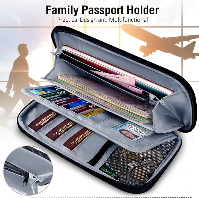 BKNOOU Passport Holder Family Rfid Blocking Travel Document Organizer,Travel Passport Wallet Waterproof Multiple Passport Holder for Traveling,Passport Organizer for Men Women