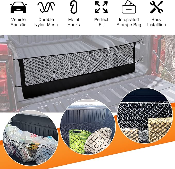 Truck Cargo Net for Chevy Colorado & GMC Canyon 2023-2025 Accessories, Envelope Style Pickup Cargo Net with Storage Bag, Heavy Duty Elastic Mesh Organizer with Carabiners, Secures Groceries & Gear