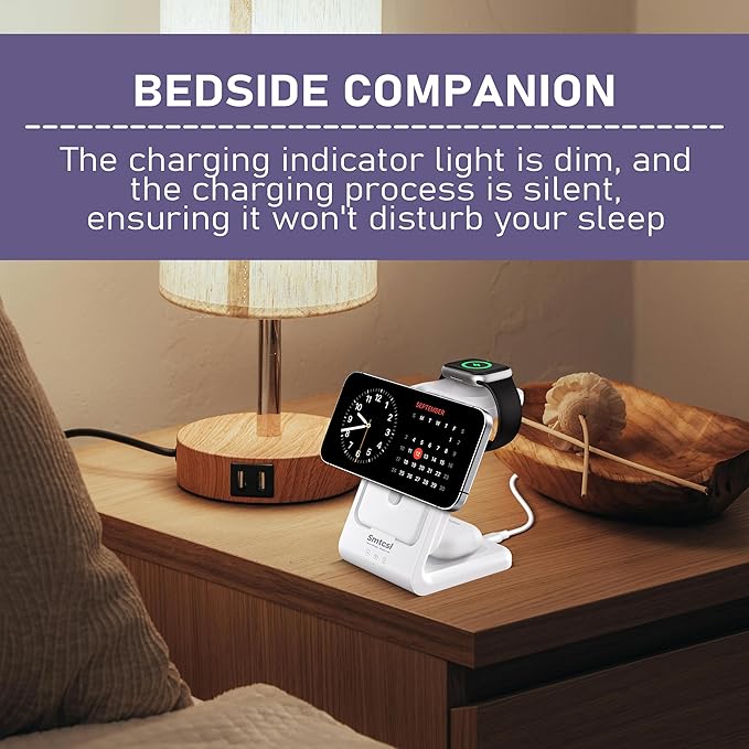 Smtcsl 3 in 1 Wireless Charging Station: 10000mAh Removable Power Bank Charger Stand for Phone/Watch/Air Pods - Portable Magnetic Battery Pack for Air 17 16 15 14 13 12 Series White