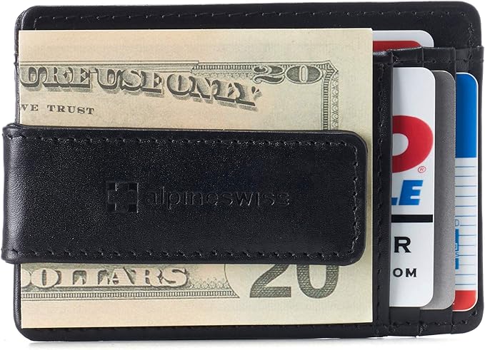 alpine swiss Harper Mens RFID Slim Money Clip Front Pocket Wallet Minimalist Leather ID Card Holder | RFID
