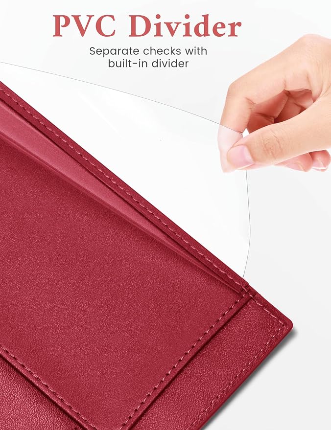 Zreal Checkbook Cover for Women, Premium Vegan Leather Checkbook Holder for Top & Side Tear Duplicate Checks with RFID Blocking (Dark Red)